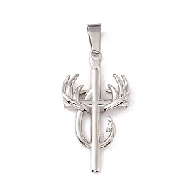 304 Stainless Steel Pendant, Cross with Antler