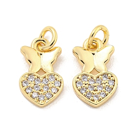 Brass Micro Pave Clear Cubic Zirconia Charms, Heart and Butterfly