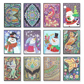 DIY Christmas Theme Diamond Painting Notebook Kits, including PU Leather Book, Resin Rhinestones, Pen, Tray Plate and Glue Clay