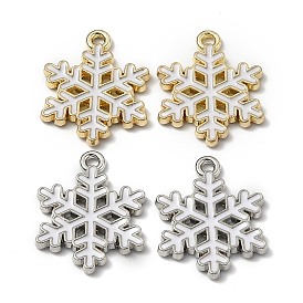 Alloy Enamel Pendants, for Christmas, Snowflake, White