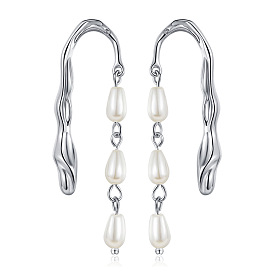 Elegant Long Tassel Pearl Earrings with Lava Texture Design for Women
