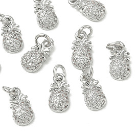 SHEGRACE Brass Micro Pave Cubic Zirconia Pendants, Pineapple Charm, Cadmium Free & Nickel Free & Lead Free, Clear