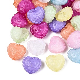Perles acryliques opaques, coeur avec motif de nœud papillon