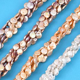 Natural Baroque Keshi Pearl Coin Beads Strands, Cultured Freshwater Pearl Beads, Flat Round