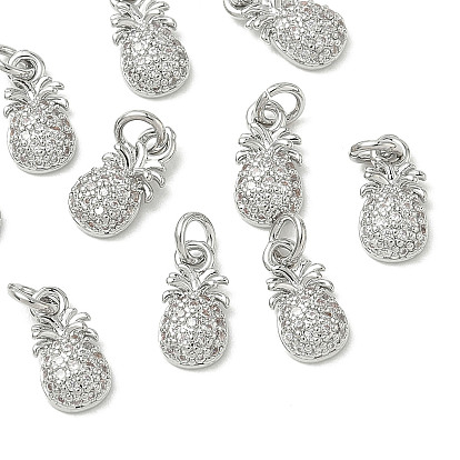 SHEGRACE Brass Micro Pave Cubic Zirconia Pendants, Pineapple Charm, Cadmium Free & Nickel Free & Lead Free, Clear