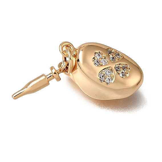 Brass Micro Pave Clear Cubic Zirconia Box Clasps, Oval with Heart, Nickel Free