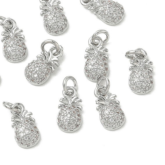SHEGRACE Brass Micro Pave Cubic Zirconia Pendants, Pineapple Charm, Cadmium Free & Nickel Free & Lead Free, Clear