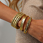 Vintage Alloy Crystal Rhinestone Hammered Hinged Cuff Bangle Sets for Women, Stackable Bangles