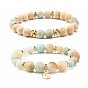 Frosted Natural Flower Amazonite Beads Stretch Bracelets, with Synthetic Hematite Beads & Moon Charms