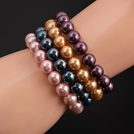 Multicolor Fashion Pearl Bracelet for Women - 10MM Beads Single Strand Handmade Jewelry