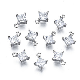 Long-Lasting Plated 925 Sterling Silver Cubic Zirconia Charms, Real Platinum Plated, Nickel Free, Rhombus