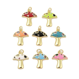 Mushroom Rack Plating Brass Micro Pave Cubic Zirconia Pendants, with Enamel, Long-Lasting Plated, Lead Free & Cadmium Free, Real 18K Gold Plated