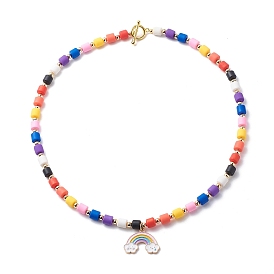 Colliers pendentifs en alliage d'émail arc-en-ciel pour femmes, collier de perles en pâte polymère fait à la main