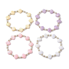 4Pcs 4 Colors Shell Shape Plastic Stretch Bracelets, Summer Beach Stackable Bracelets for Women