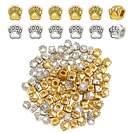 160шт 2 цвета тибетский стиль сплав европейские бусины, бусины с большим отверстием, отпечаток лапы медведя