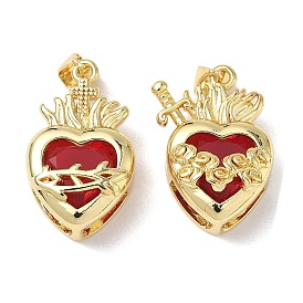 Латунь стекло кулоны, сердце прелести, без свинца и без кадмия, долговечный, стойки покрытие