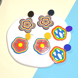  Children's Cartoon Flower Earrings Flower Stud Earrings Women's Acrylic Color Earrings