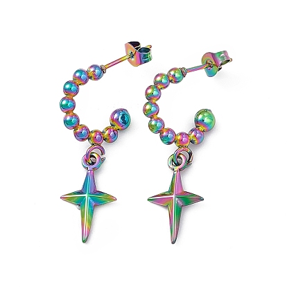 304 Stainless Steel Ring with Star Dangle Stud Earrings, Half Hoop Earrings for Women