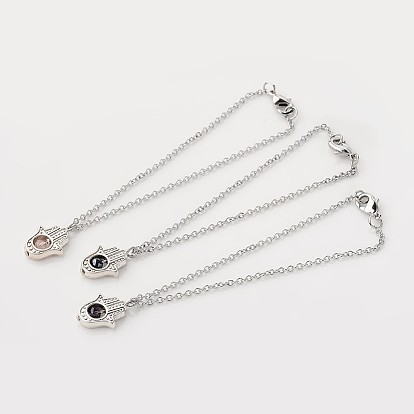 316 браслеты с подвесками из хирургической нержавеющей стали, с тибетскими выводами типа сплава и стеклянные бусины, hamsa рука / рука fatima / рука miriam, 7-1/2 дюйм (190 мм)