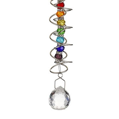 201 Stainless Steel Pendant Decorations, with Colorful Glass Pendant, for Outside Yard and Garden Decoration