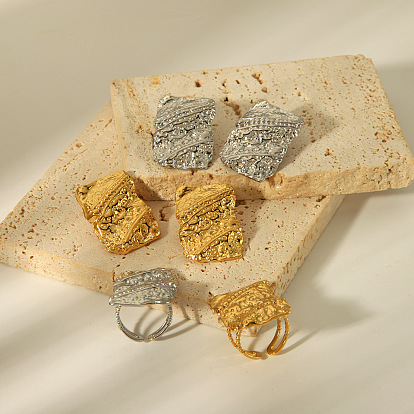 Французские винтажные текстурированные прямоугольники 304 серьги-гвоздики из нержавеющей стали