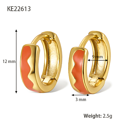 925 Sterling Silver Thick Hoop Earrings, with Enamel, for Women, Real 18K Gold Plated