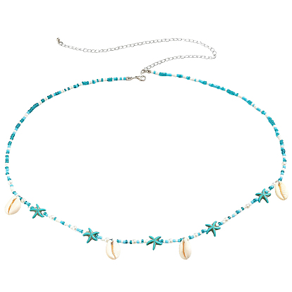 Cadenas bohemias para la cintura para mujer, hechas con conchas de cauri naturales, turquesa sintética y cuentas de vidrio., el cielo azul