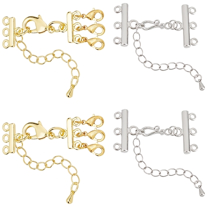 4 Sets 2 Style Brass Chain Extender with Lobster Claw Clasps, Lead Free & Cadmium Free & Nickel Free