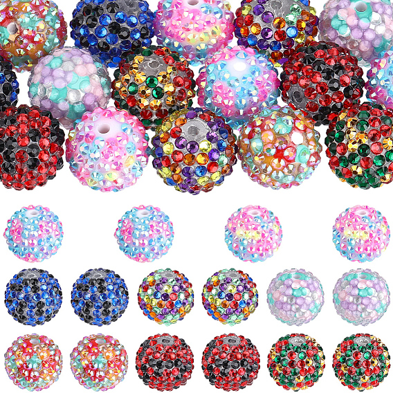 24Pcs 8 Colors Opaque Resin Rhinestone Beads, Round