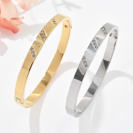 304 из нержавеющей стали браслеты горный хрусталь для женщин, ионное покрытие (ip)