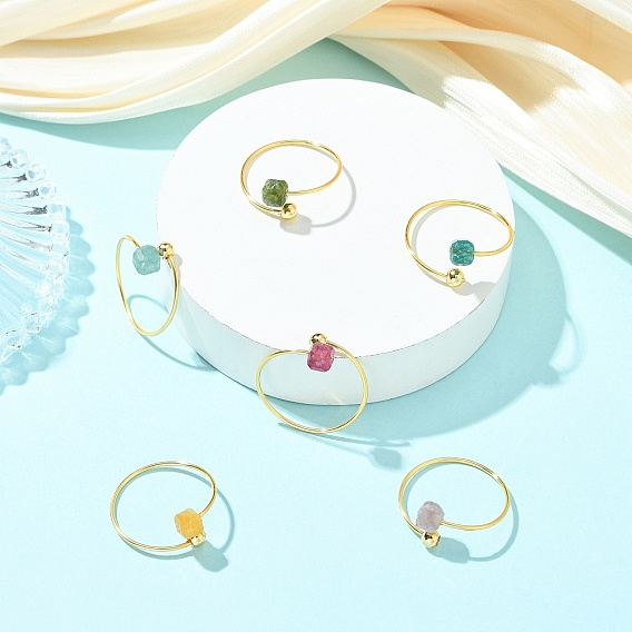 Кольца-манжеты из натурального разноцветного турмалина, кубические, с экологически чистой медной проволокой для женщин, золотые