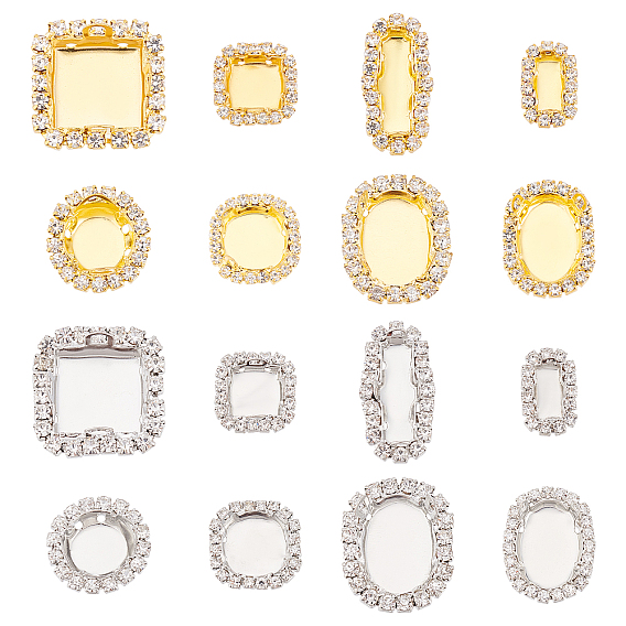 32Pcs 16 Styles Brass Cabochon Settings, Multi-Strand Links,  with Clear Glass, Mixed Shape