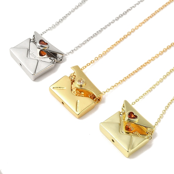 Кулон из микро-паве из латуни с цирконом, ожерелье-конверт-медальон, реальный 18 k позолоченный