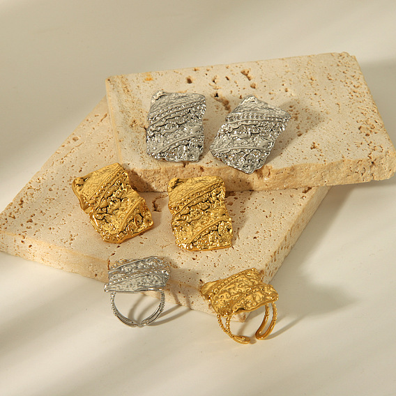 Французские винтажные текстурированные прямоугольники 304 серьги-гвоздики из нержавеющей стали