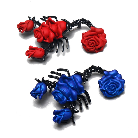 Броши в виде скорпиона с цветком розы, Значок из черного сплава для рюкзака для одежды