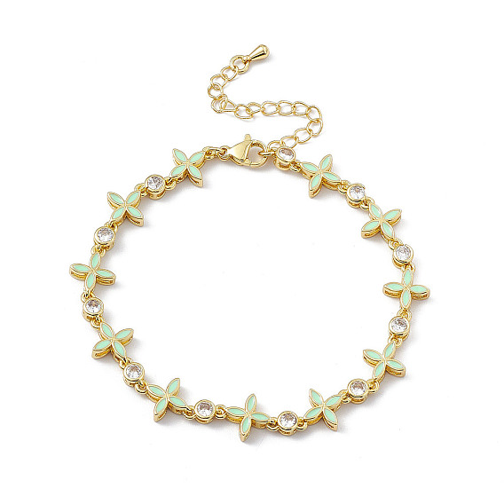 Бледно-зеленый браслет-цепочка с цветком из эмали и кубическим цирконием, украшения из латуни для женщин