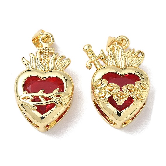 Латунь стекло кулоны, сердце прелести, без свинца и без кадмия, долговечный, стойки покрытие