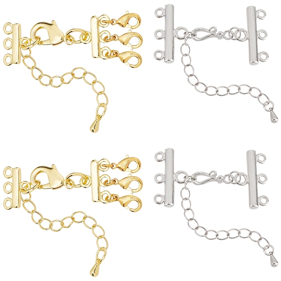 4 Sets 2 Style Brass Chain Extender with Lobster Claw Clasps, Lead Free & Cadmium Free & Nickel Free