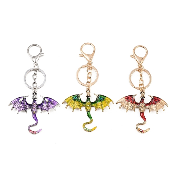 Брелки с подвеской из сплава дракона и стразами, с разрезными кольцами для ключей и застежками-карабинами