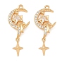 Brass Micro Pave Clear Cubic Zirconia Pendants, Moon with Star Charms
