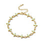 Бледно-зеленый браслет-цепочка с цветком из эмали и кубическим цирконием, украшения из латуни для женщин