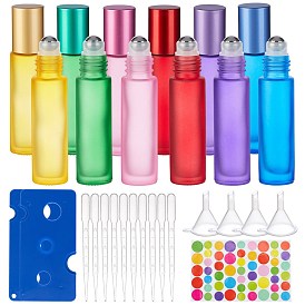 Frosted Glass Essential Oil Empty Perfume Bottles, with Plastic Bottle Openers, Plastic Funnel Hopper, Plastic Dropper, Paper Stickers
