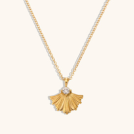 Minimalist Stainless Steel 18K Plated Ginkgo Leaf Pendant Sweater Chain Necklace