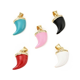 Brass Micro Pave Clear Cubic Zirconia Enamel Pendants, Cadmium Free & Lead Free, Real 18K Gold Plated, Scabbard/Tusk Shape