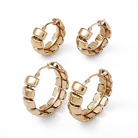 201 Stainless Steel Rectangle Beaded Hoop Earrings with 304 Stainless Steel Pins for Women