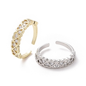 Clear Cubic Zirconia Heart Wrap Open Cuff Ring, Brass Jewelry for Women
