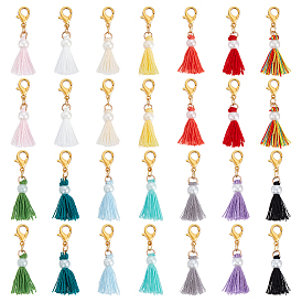 28шт 14 цвета поликоттон кисточки подвески украшения, Сплав с застежками когтя омара