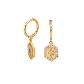 925 Sterling Silver Octagram Earrings with Micro Inlaid Zirconia and Rice-shaped Pendant for Women