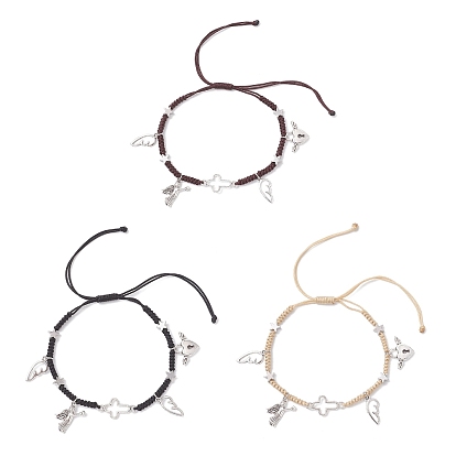 3шт 3 цвета сплава браслеты с подвесками, регулируемые плетеные браслеты из нейлоновой нити для женщин