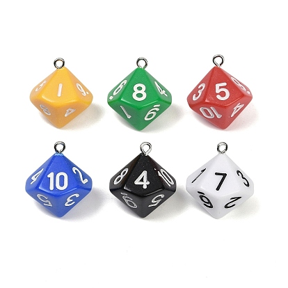 Акриловые подвески, с платиново-железными петлями, десять граней, игральная кость